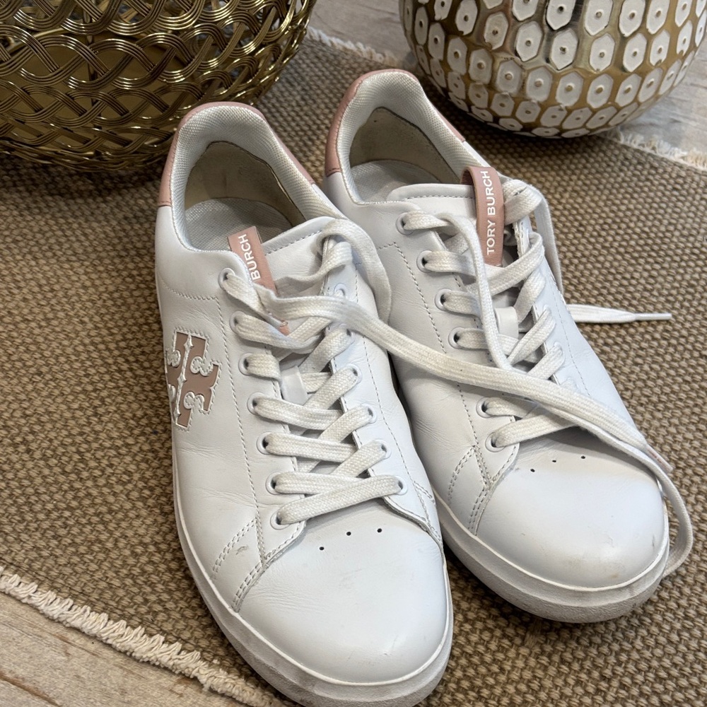 Tory Burch White and Pink Sneakers